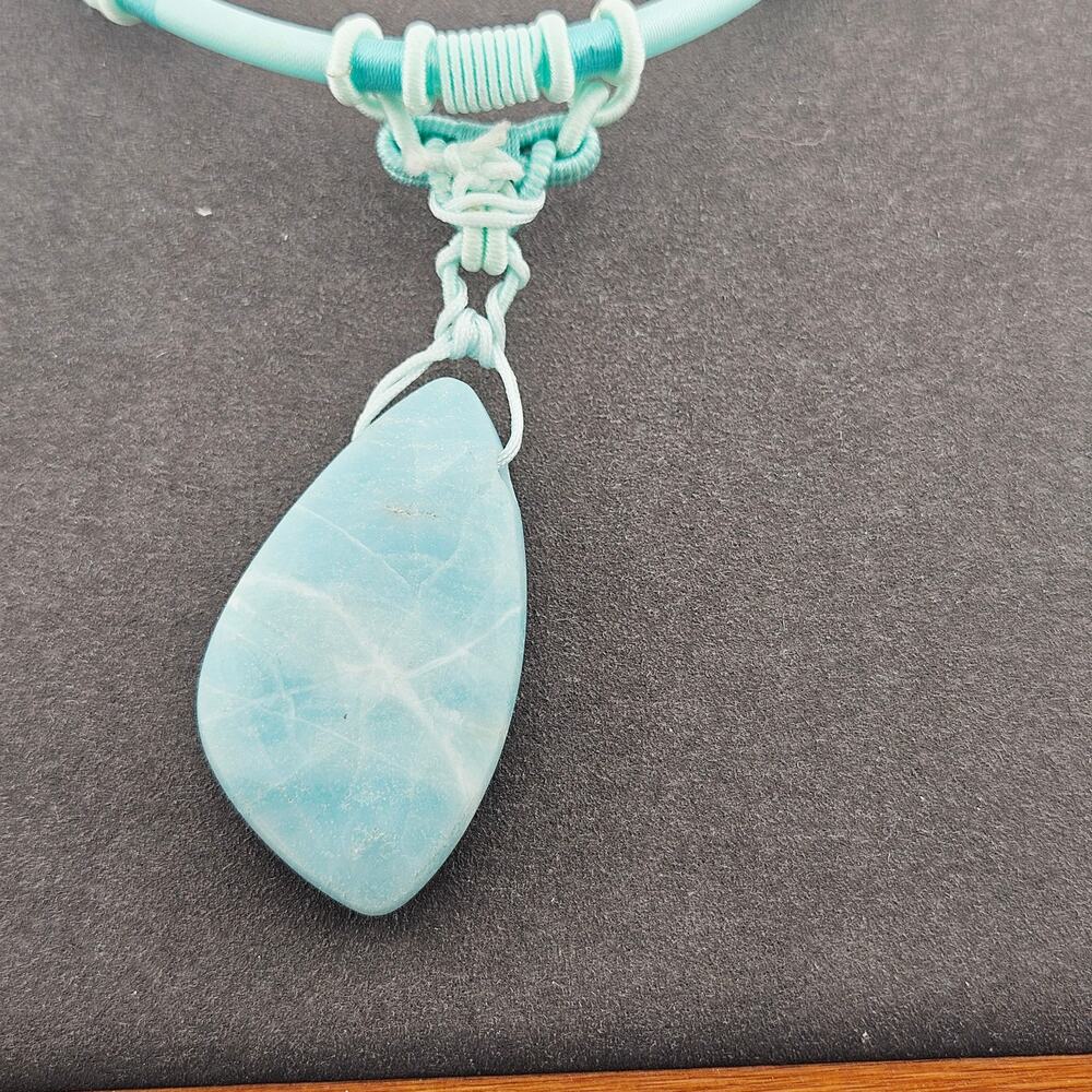 Aqua Blue Colored Drop Stone Macrame Wrapped Necklace Beach Mermaidcore Surfer